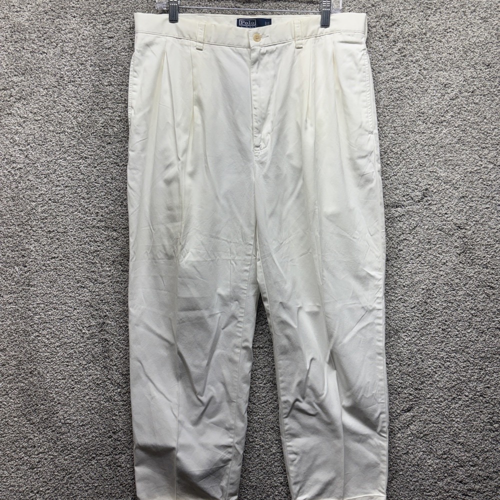 Vintage Polo Ralph Lauren Hammond Pant Men 35x30 White Pleated Chino 100% Cotton